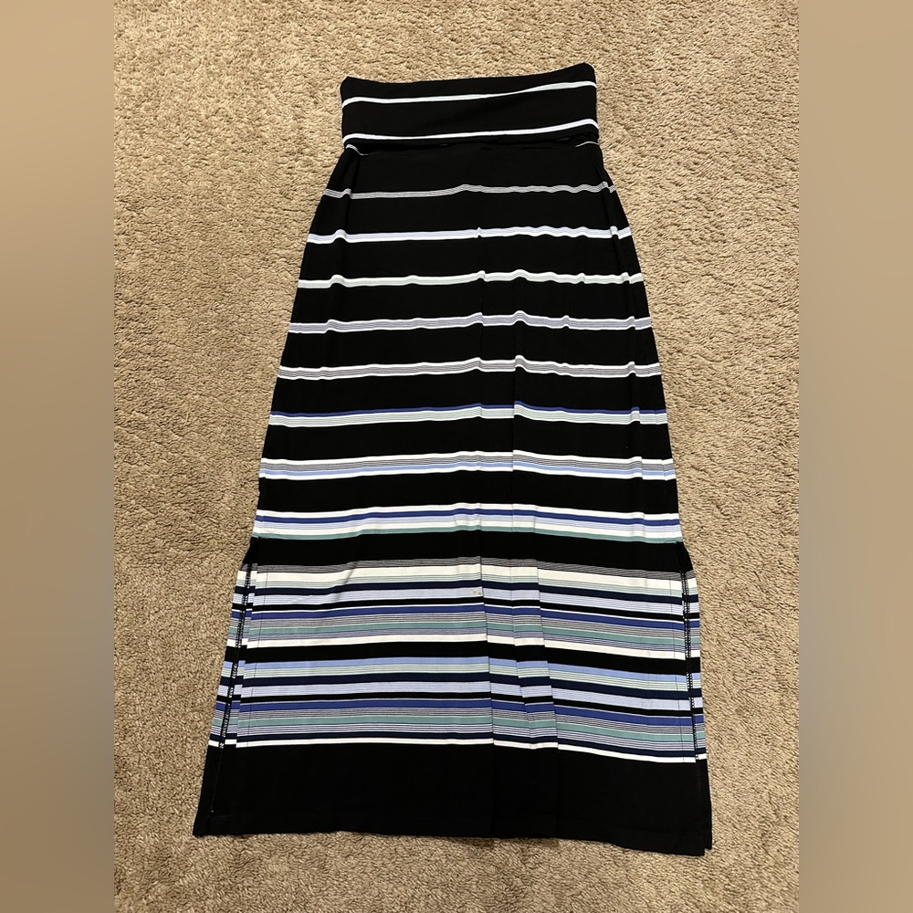 White House Black Market Black and Blue Striped Maxi Skirt C-30